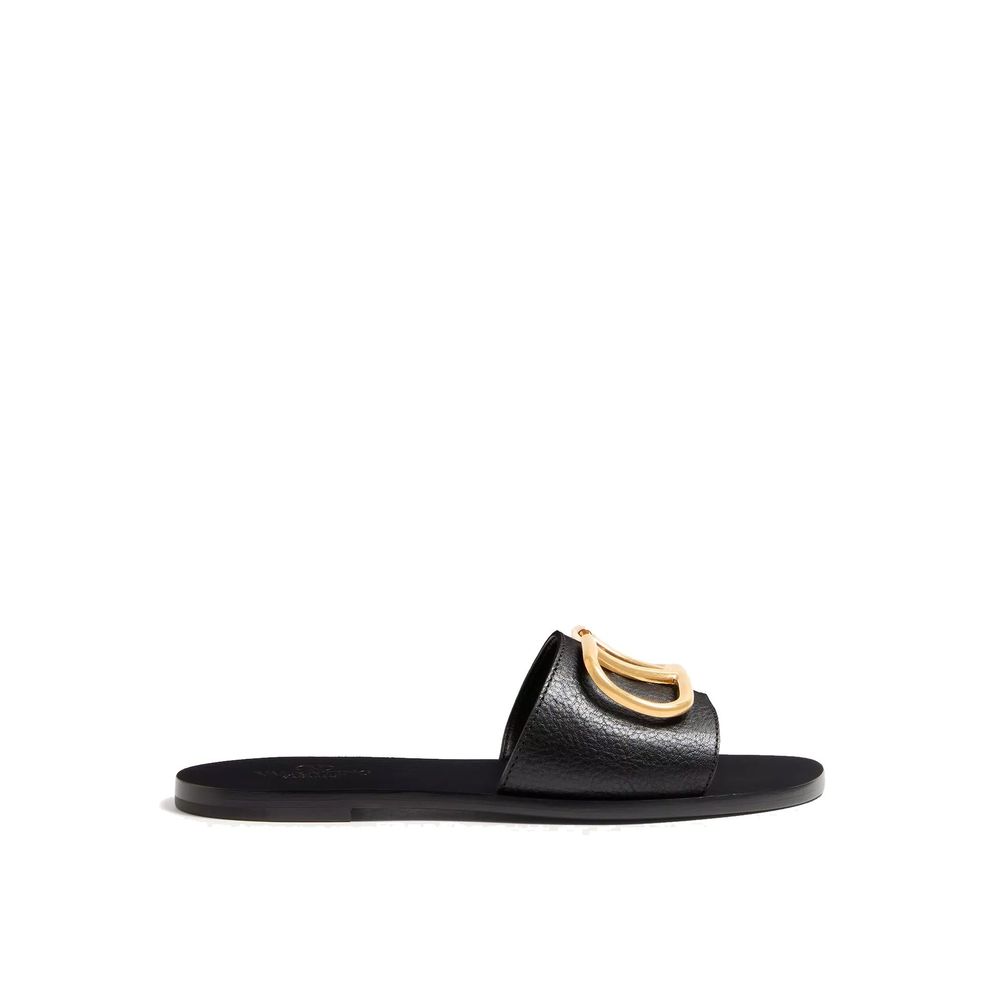 Black Calfskin Flat Sandals