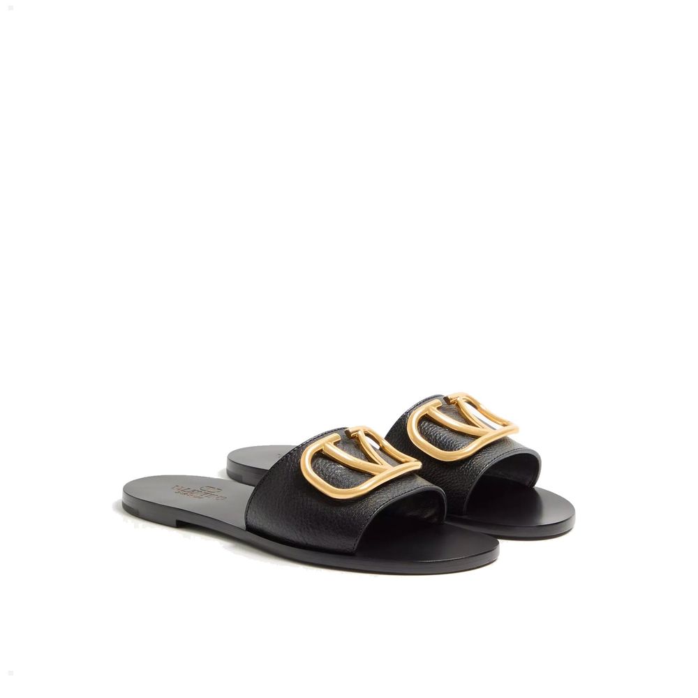 Black Calfskin Flat Sandals