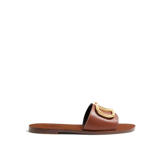 Brown Calfskin Flat Sandals