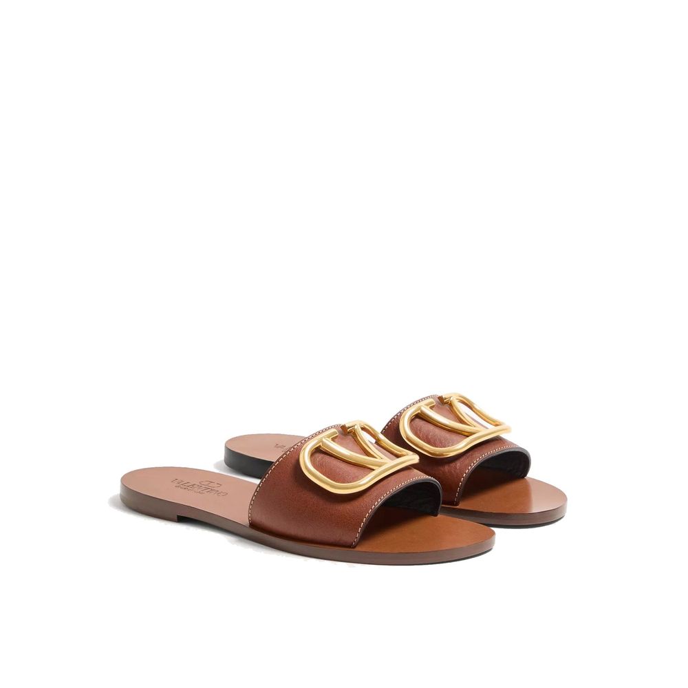 Brown Calfskin Flat Sandals