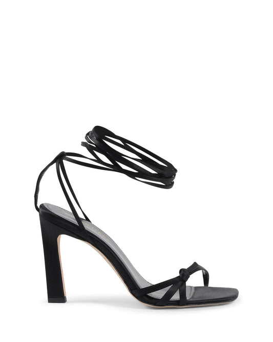 Black Satin Strap-On Sandals