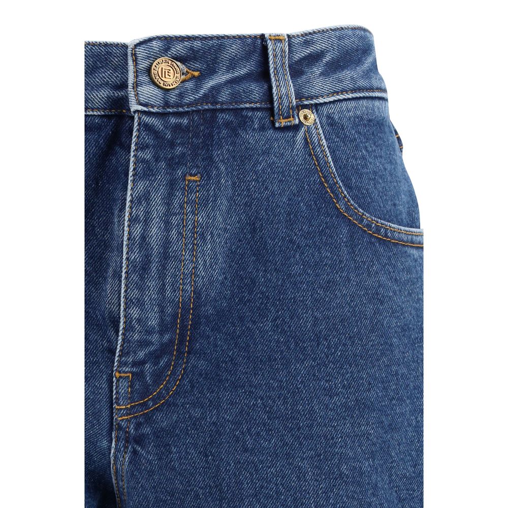 Blue Cotton Straight-Leg Jeans
