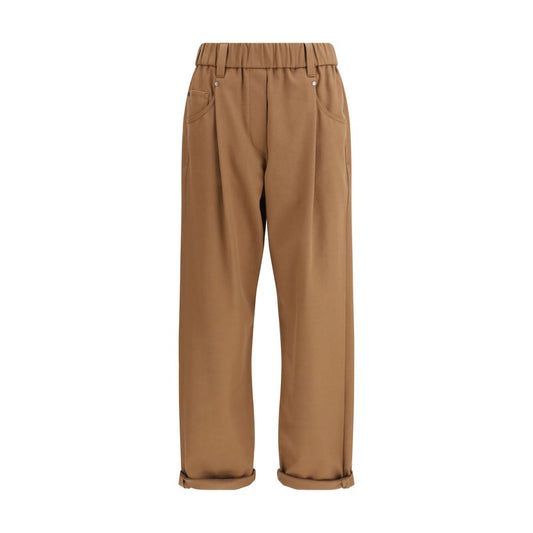 Brown Cotton Casual Pants