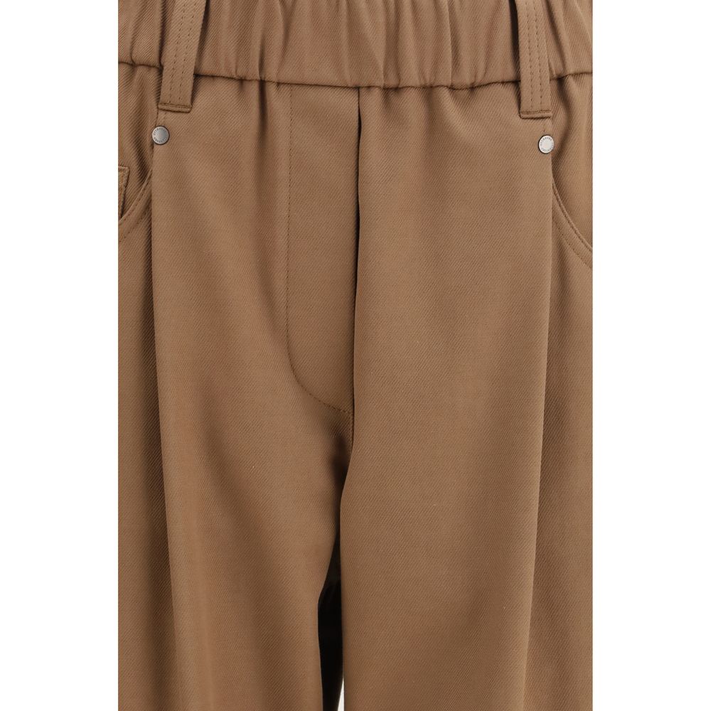 Brown Cotton Casual Pants