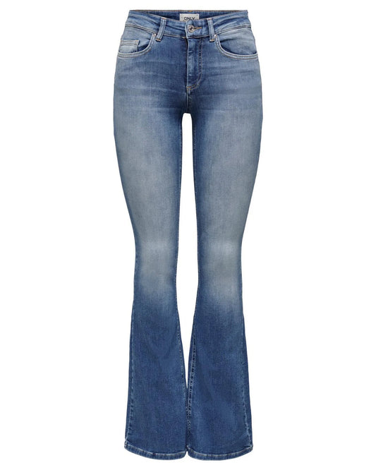 Blue Cotton Flared Jeans