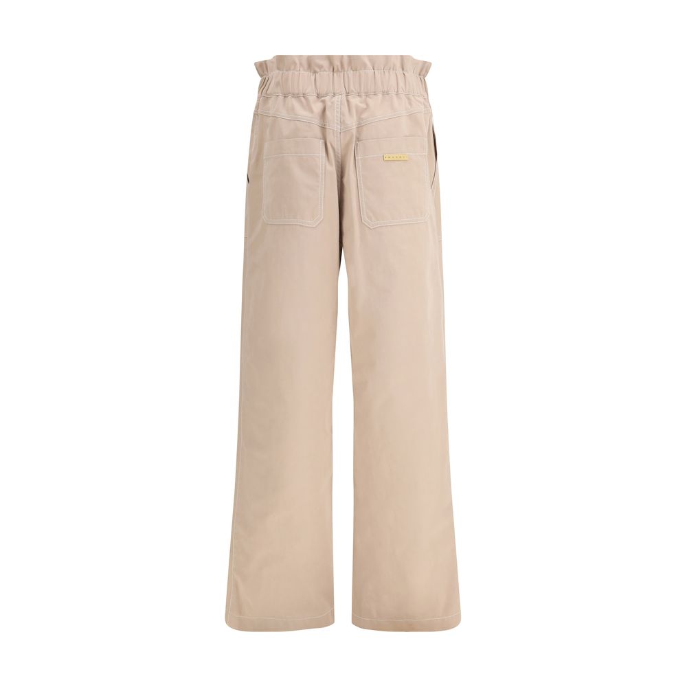 Beige Cotton Casual Pants