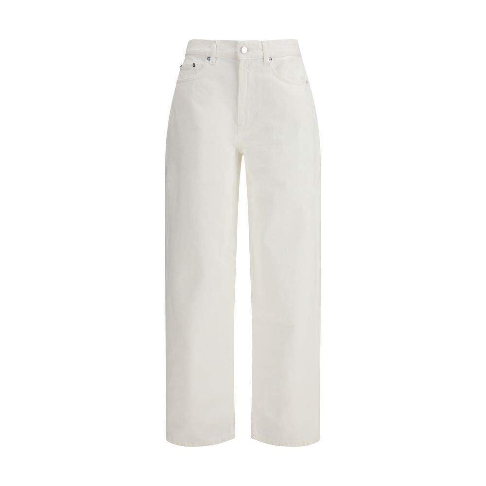 Cream Cotton Straight-Leg Jeans