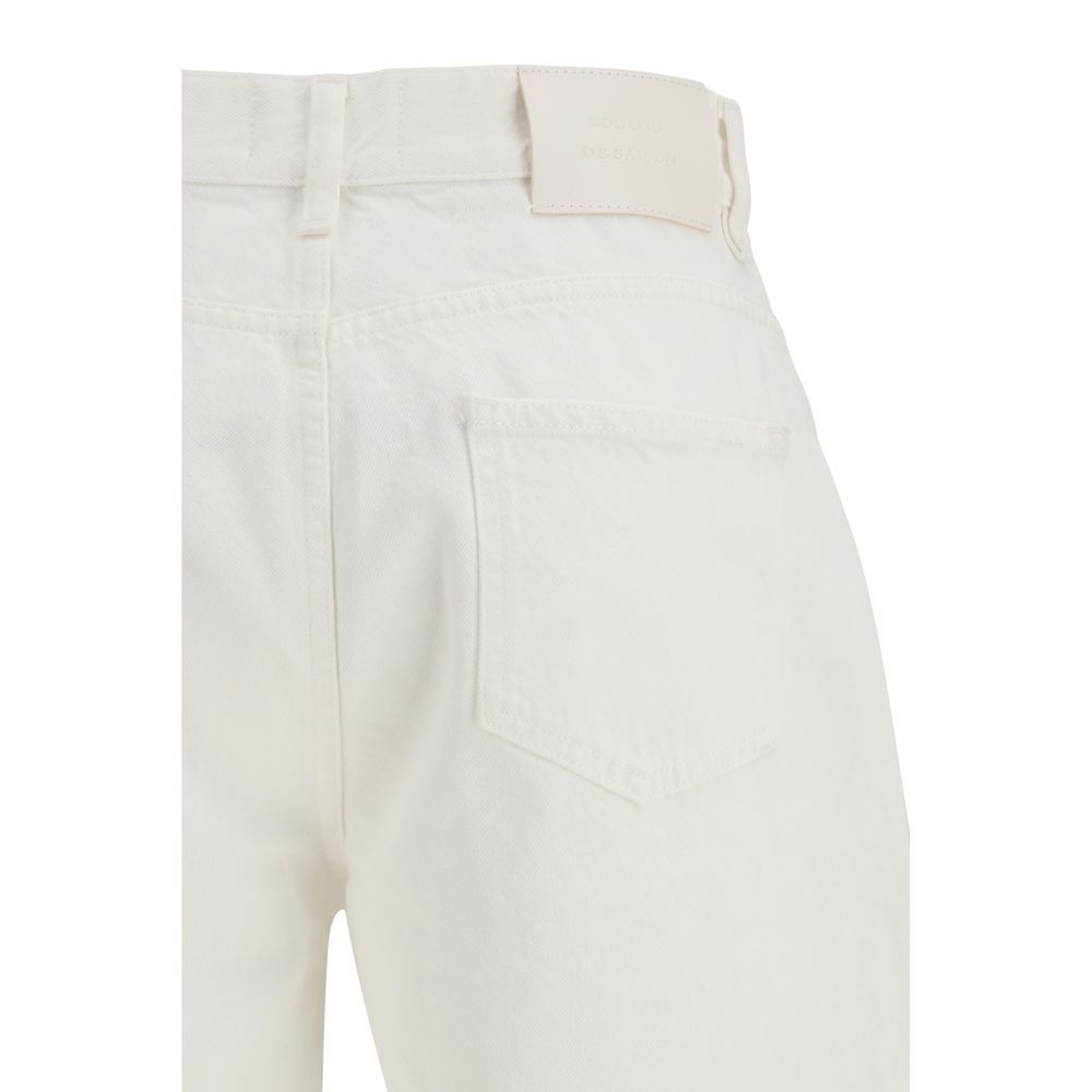 Cream Cotton Straight-Leg Jeans