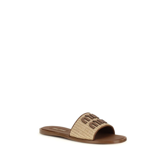 Beige Calf Leather Bos Taurus Flat Sandals