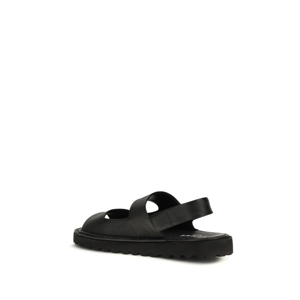 Black Calf Leather Bos Taurus Flat Sandals