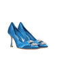 Blue Silk High Heel Pumps
