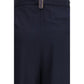Blue Polyester Casual Pants