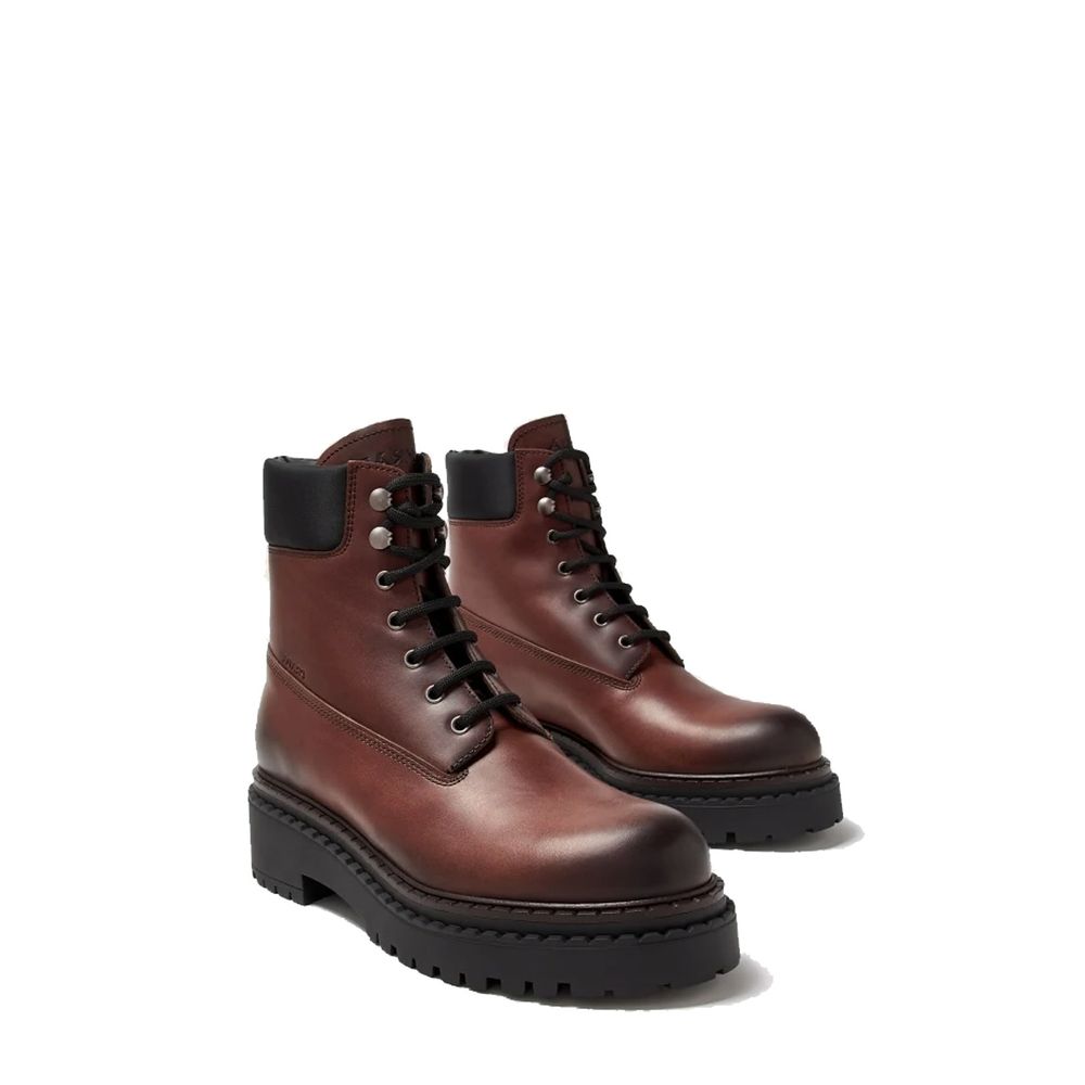 Brown Calfskin Lace-Up Boots