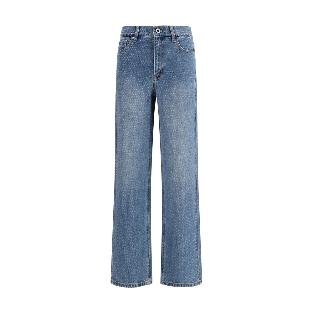 Blue Cotton Straight-Leg Jeans