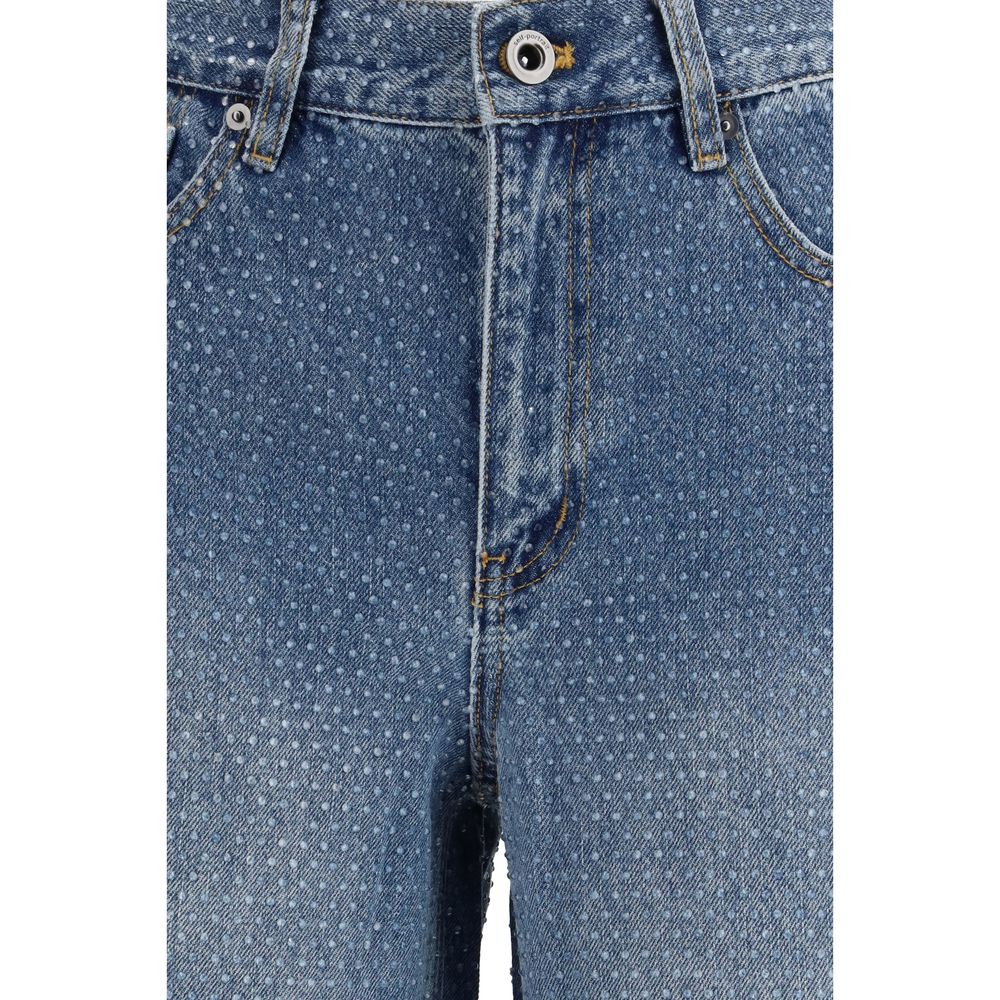 Blue Cotton Straight-Leg Jeans