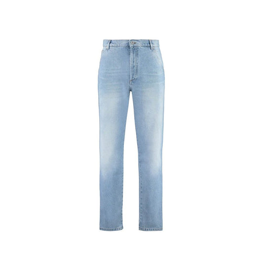 Blue Cotton Straight-Leg Jeans