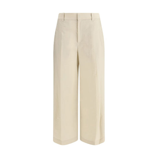 Beige Cotton Casual Pants