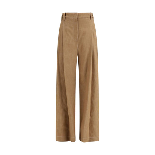 Brown Cotton Casual Pants