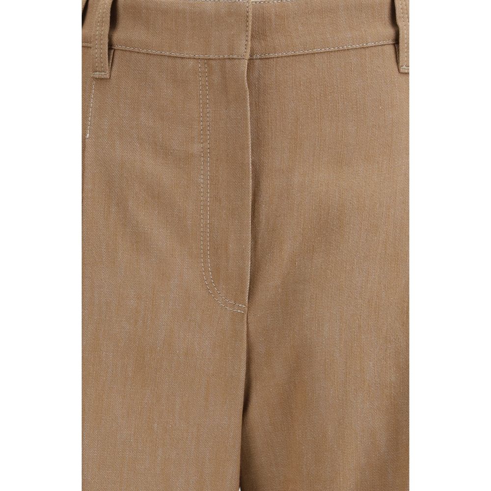 Brown Cotton Casual Pants