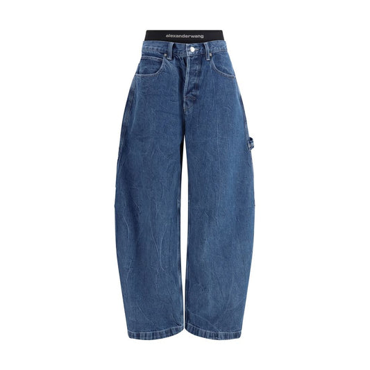 Blue Cotton High-Waisted Jean