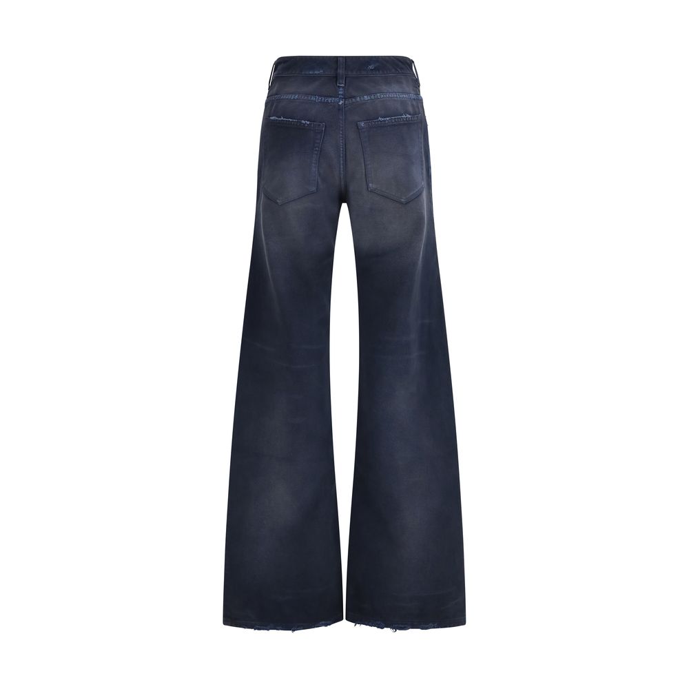 Blue Cotton Flared Jeans