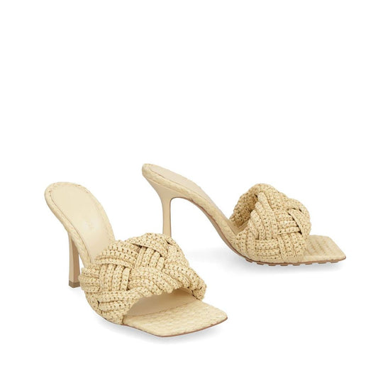 Beige Raffia Mules
