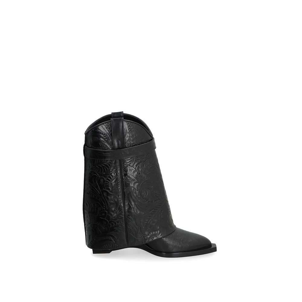Black Calfskin Lace-Up Boots