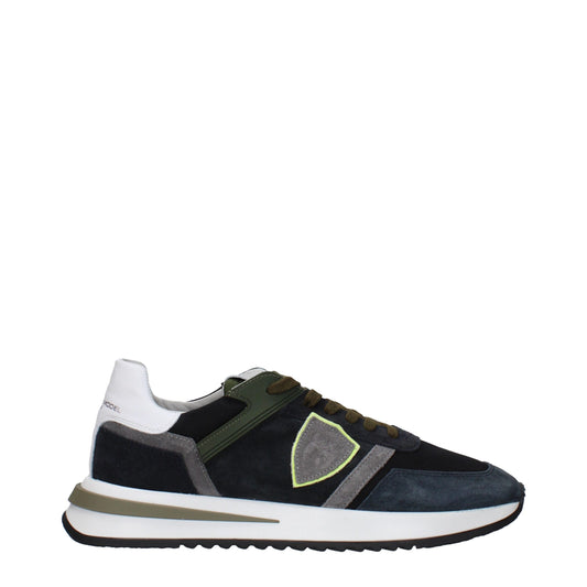 Blue Leather Low Top Sneakers