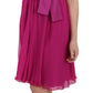 Fuchsia Pink Bow Silk Sleeveless Dress