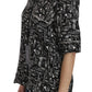 Black Musical Instrument Print Silk  Top