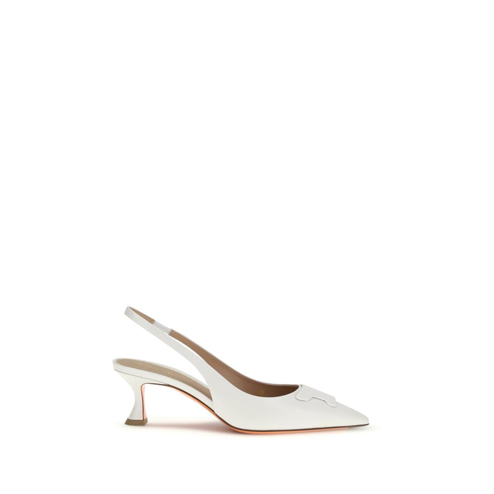 White Calf Leather Bos Taurus Mid Heel Pumps