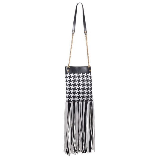 Black And White Leather And Textile Shoulder Bag