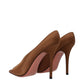 Brown Satin High Heel Pumps