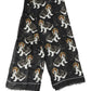 Black Modal Wool Dog Print Fringed 178cm x 64cm Scarf