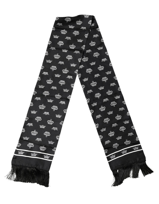 Black Silk Crown Fringes Neck Wrap Shawl 136cm X 15cm Scarf