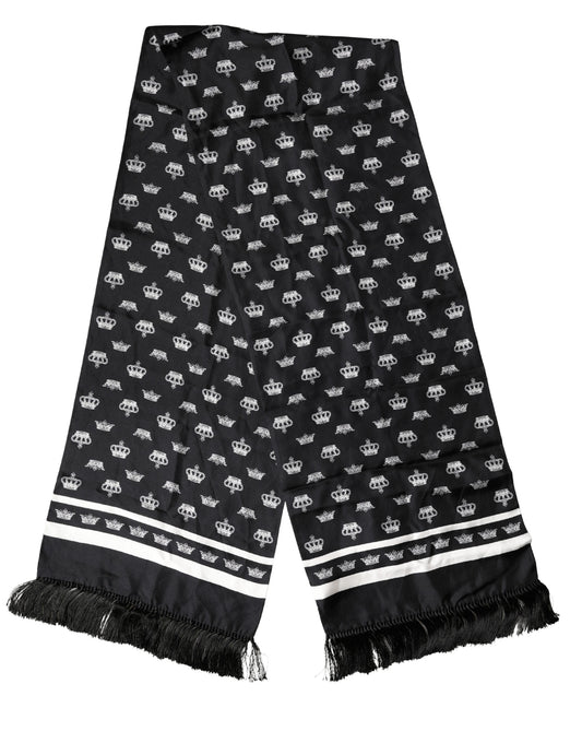 Black Silk Crown Fringe Neck Wrap 173cm x 32.5cm Scarf