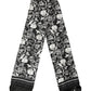 Black White Silk Floral Print Fringe 136cm X 15.5cm  Scarf