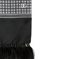Black Silk Geometric Fringed Foulard 140cm x 15cm Scarf