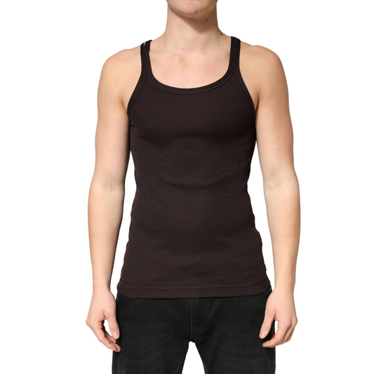 Brown Cotton Ribbed Sleeveless Tank Top  T-shirt