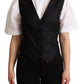 Solid Black Silk Sleeveless Waistcoat Vest Top