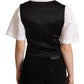 Solid Black Silk Sleeveless Waistcoat Vest Top