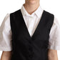 Solid Black Silk Sleeveless Waistcoat Vest Top