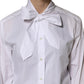 White Cotton Bow Tie Long Sleeves Blouse Top