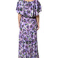 Purple Floral Silk Stretch Elegant Gown  Dress