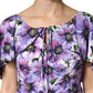 Purple Floral Silk Stretch Elegant Gown  Dress