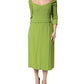 Green Silk Sweetheart Neckline Midi  Dress
