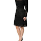 Black Lace Sheer Panel Midi Long Sleeve  Dress