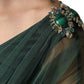 Green Ruched Mesh Sheer Sleeves Midi Dress