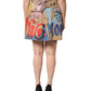 Beige Graffiti Print Cotton Blend Mini Skirt
