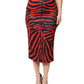 Red Black Zebra Print Polyester Pencil Midi Skirt